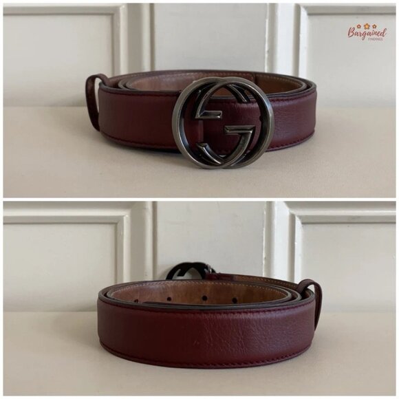 Authentic Gucci Dark Maroon Calfskin Leather Interlocking G Buckle Belt 85/34 main image 14